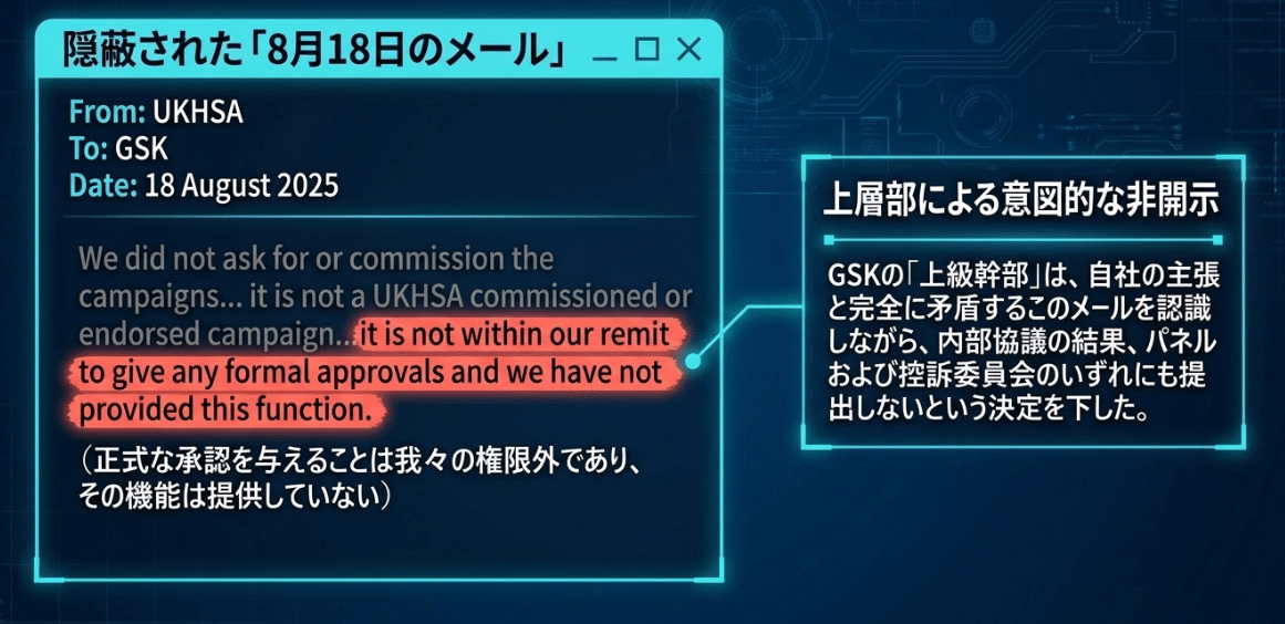 審査の場に出されなかったUKHSAからのメール(PMCPA公表資料をもとに筆者作成)